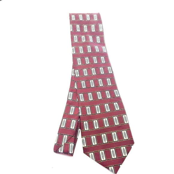 Puritan Red Silk Tie Woven Wide Short Geometric - Picture 6 of 6